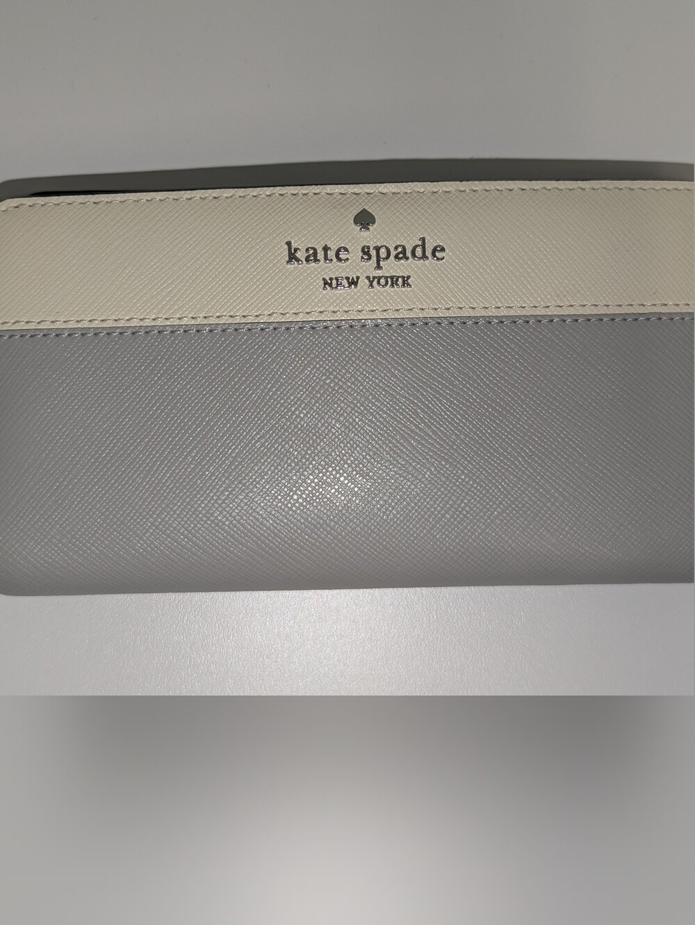 kate spade Cream and Light Gray/Blue Saffiano Zip Wallet